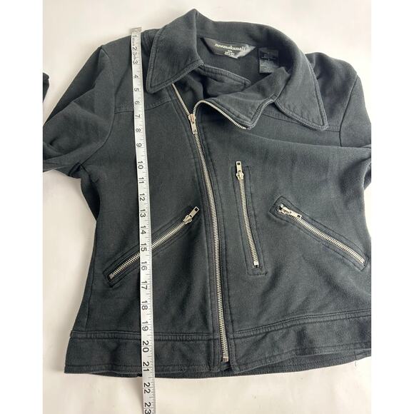 Norma Kamali Size Medium Black Moto Jacket Coat Motorcycle Punk Zippers Cotton - Picture 12 of 13